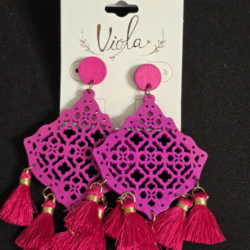 Pink and Gold Tassel Earrings